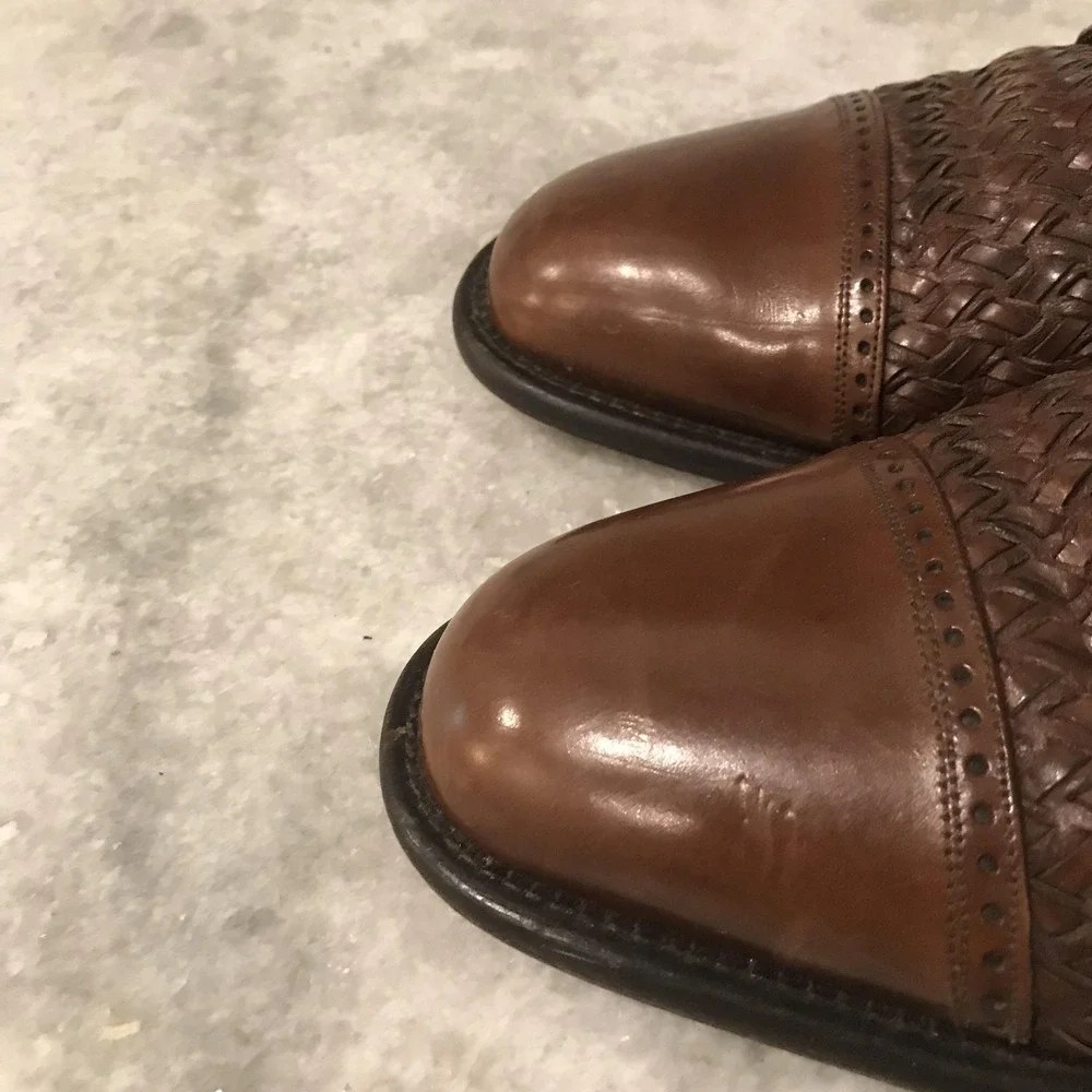 Mezlan Dress Shoes Mens Size 11.5 Brown Del Mar Basketweave Cap Toe Oxford